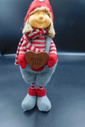 10" CUTE CHRISTMAS PIXIE DOLL RED / GREY FELT OUTFIT, SIGN GOD JUL, NORWAY, DANISH